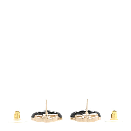 Chanel Crystal CC Resin Heart Drop Earrings Black Gold 3 of 4