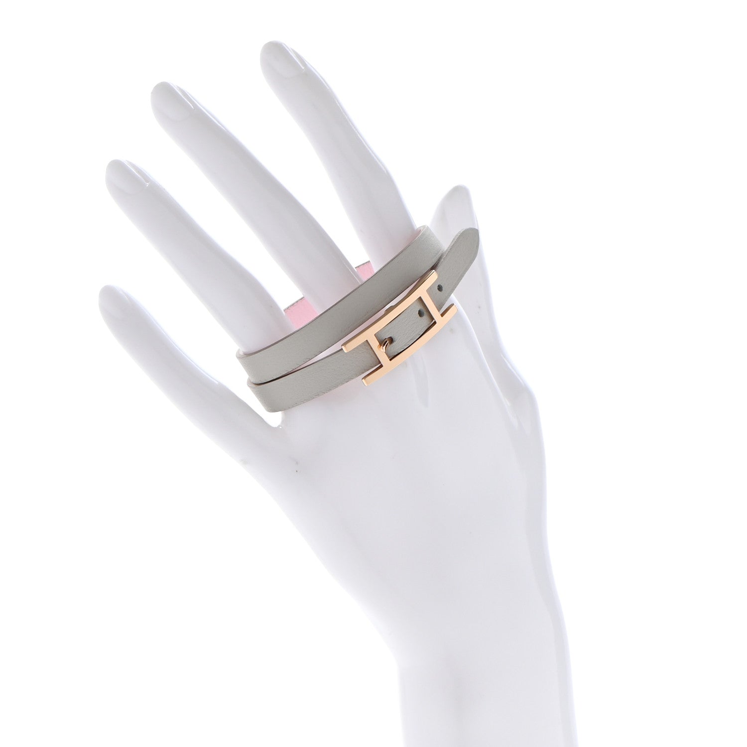 Hermes Swift Behapi Double Tour Bracelet T3 Rose Sakura Gris Perle 2 of 5