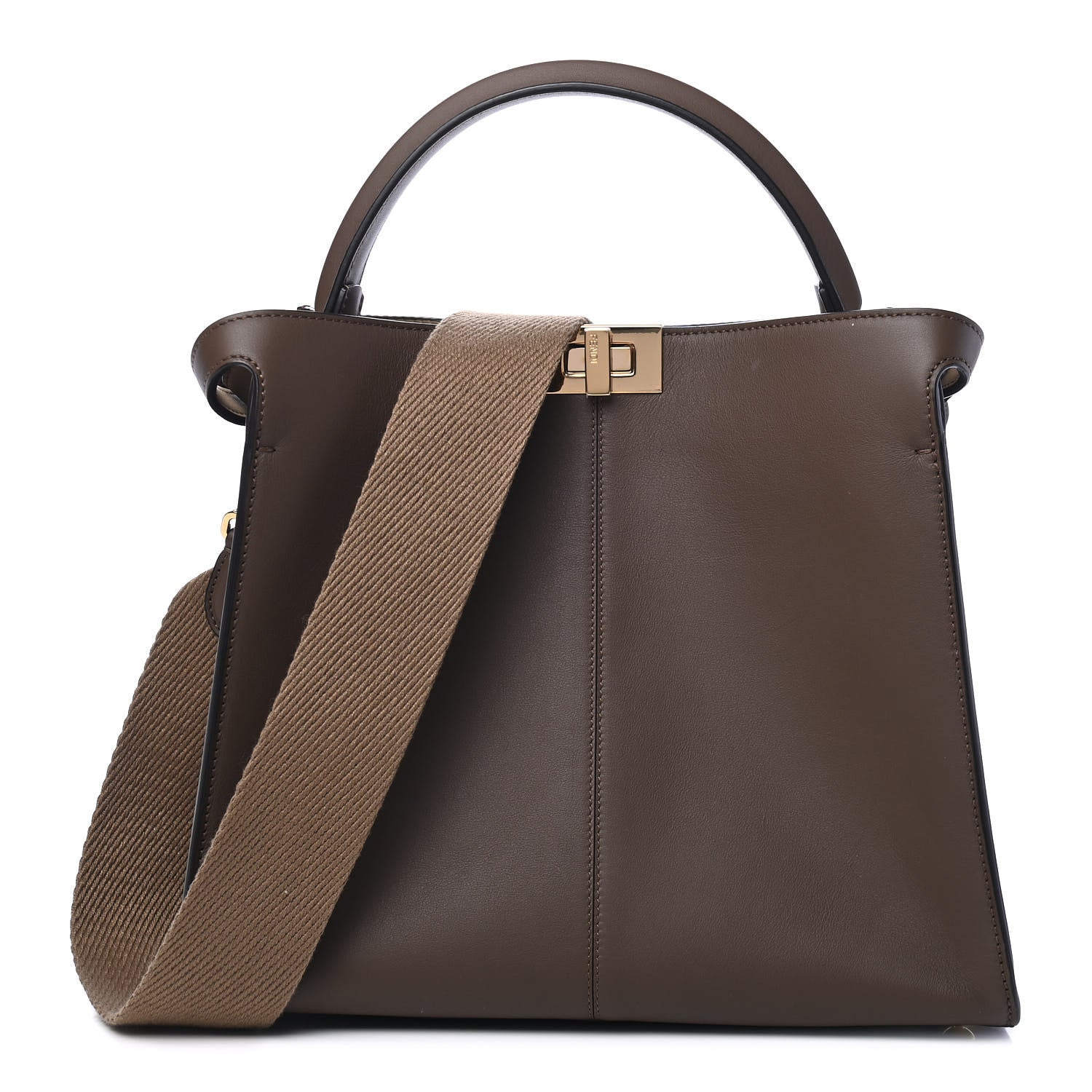 Fendi Vitello Seta Glazed Fabric FF 1974 Medium Peekaboo X-Lite Maya Mogano Panna 1 of 7