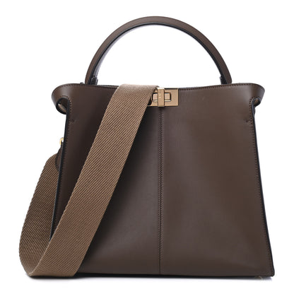 Fendi Vitello Seta Glazed Fabric FF 1974 Medium Peekaboo X-Lite Maya Mogano Panna 1 of 7
