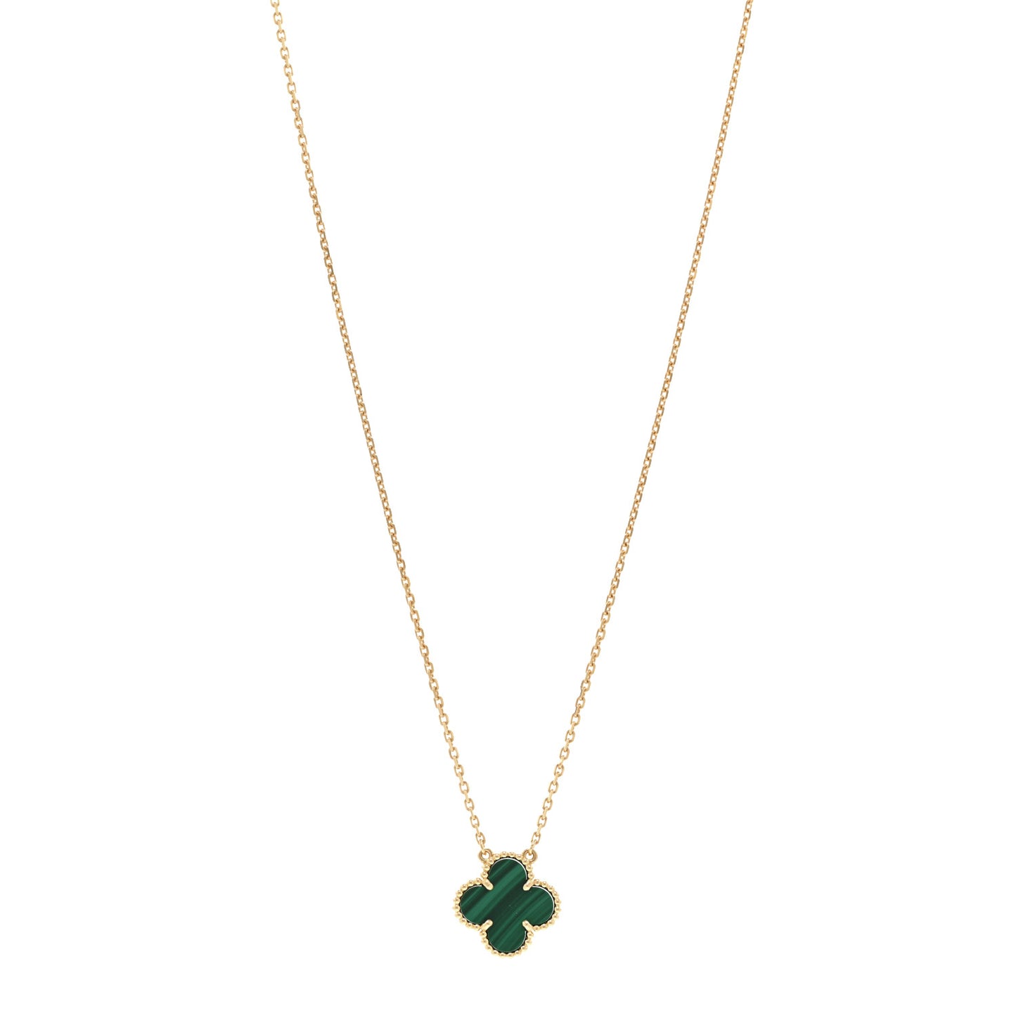 18K Yellow Gold Malachite Vintage Alhambra Pendant Necklace