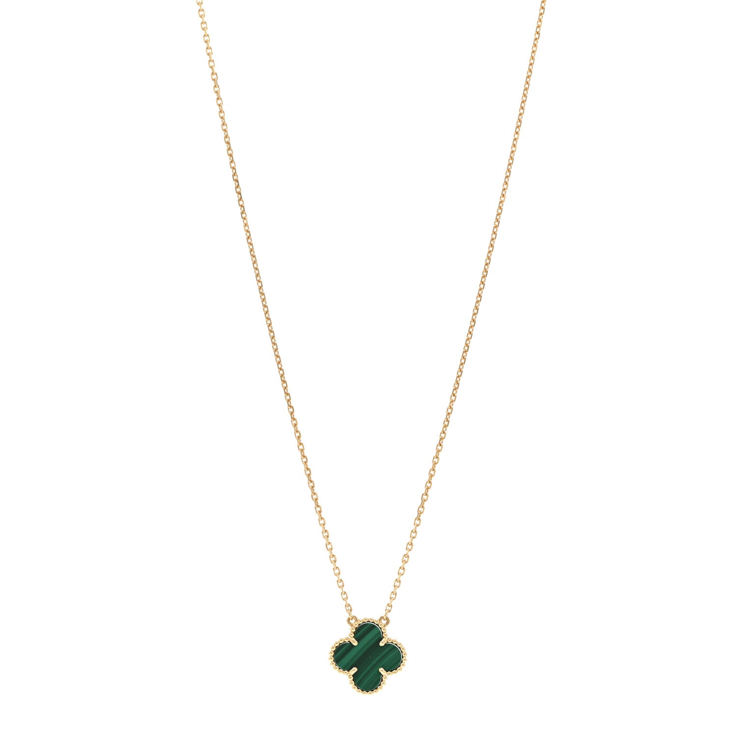 Van Cleef & Arpels 18K Yellow Gold Malachite Vintage Alhambra Pendant Necklace 1 of 4