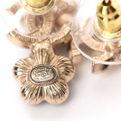 Chanel Crystal Pearl CC Flower Earrings Black Gold 4 of 5