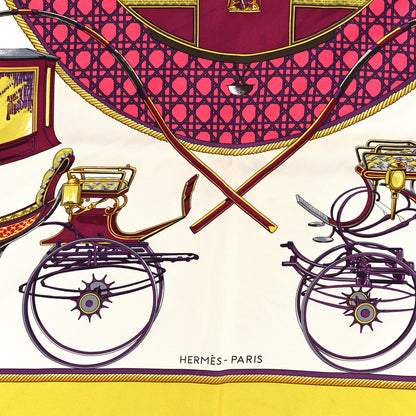 Hermes Silk Les Voitures A Transformation Scarf 90 Rose Vif White Chartreuse 2 of 3