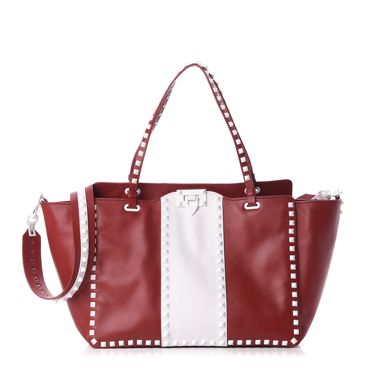 Vitello Colorblock Free Rockstud Tote Rosso Valentino White