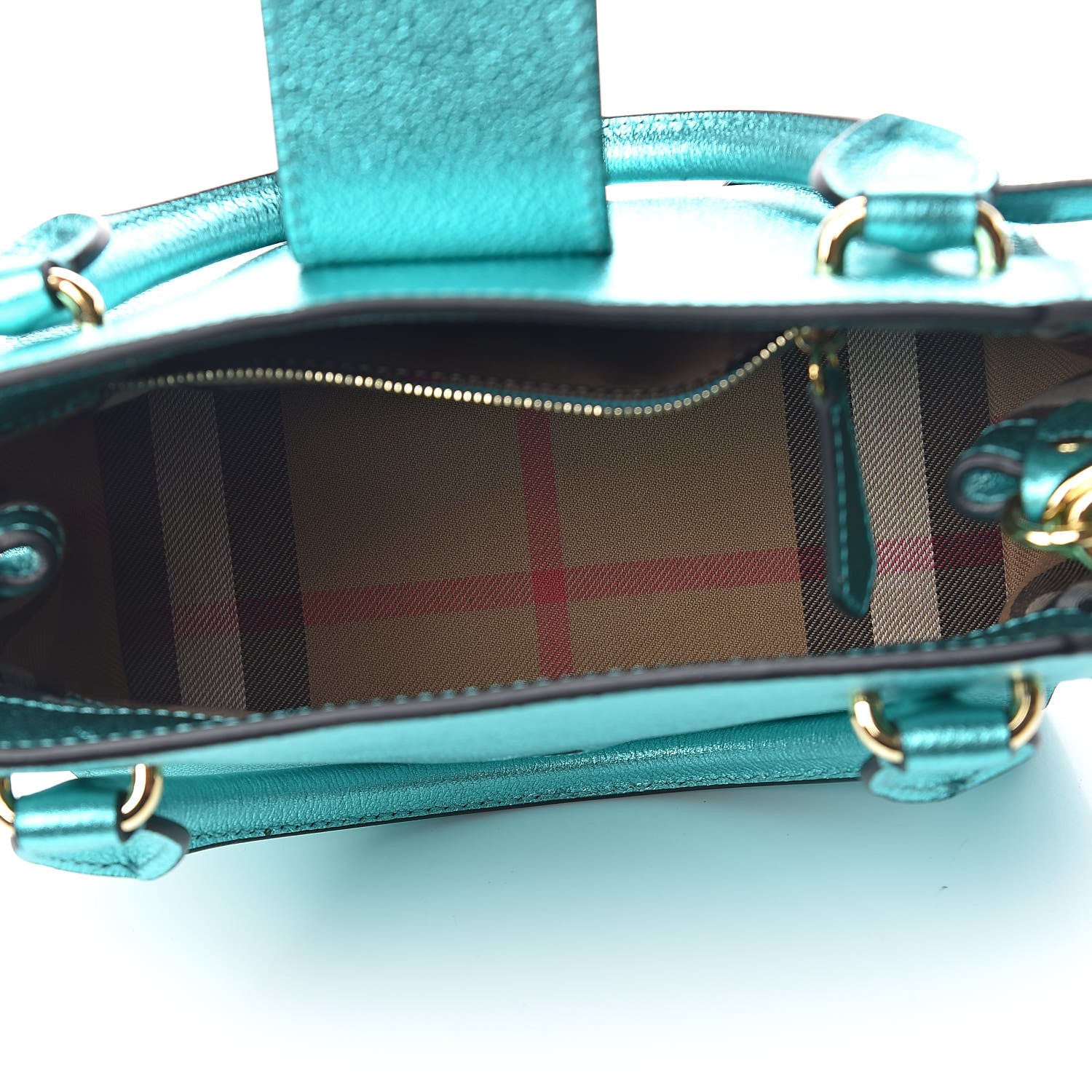 Burberry Metallic Soft Grain Calfskin Small Buckle Tote Emerald 8 of 12