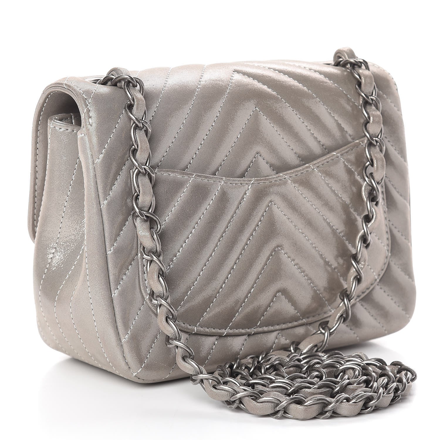 Chanel Iridescent Calfskin Chevron Quilted Mini Square Flap Silver 3 of 11