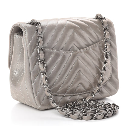 Chanel Iridescent Calfskin Chevron Quilted Mini Square Flap Silver 3 of 11
