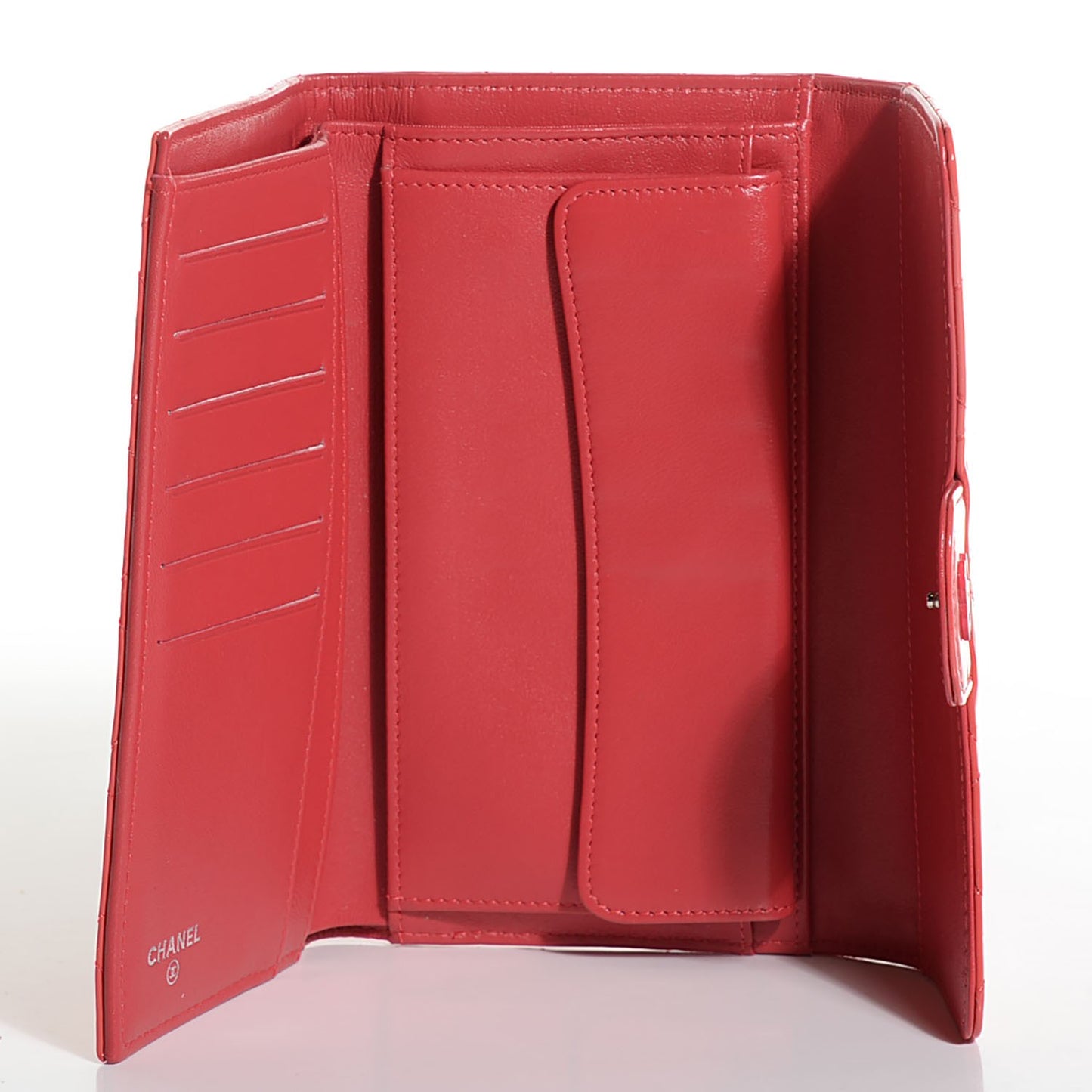 Patent Quilted Large Flap Wallet Rose Fonce