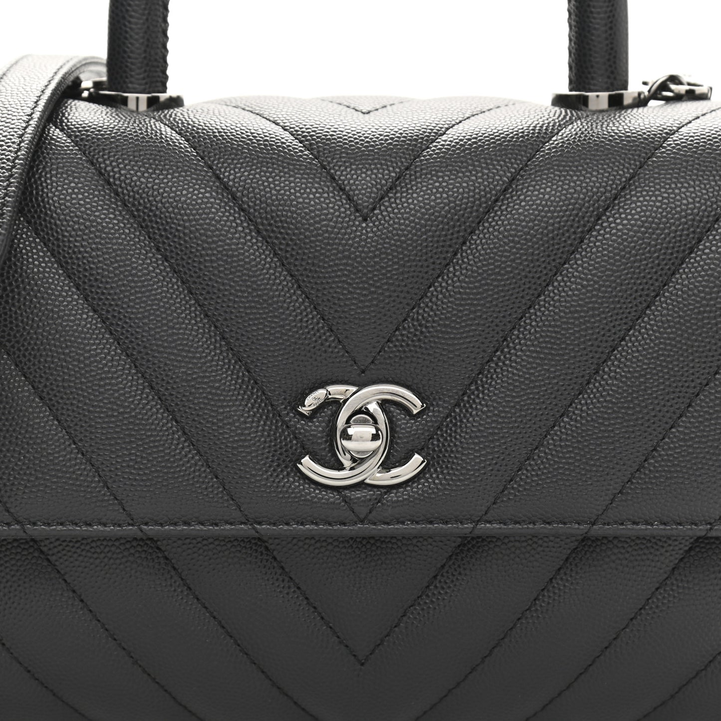 Caviar Chevron Quilted Mini Coco Handle Flap Dark Grey