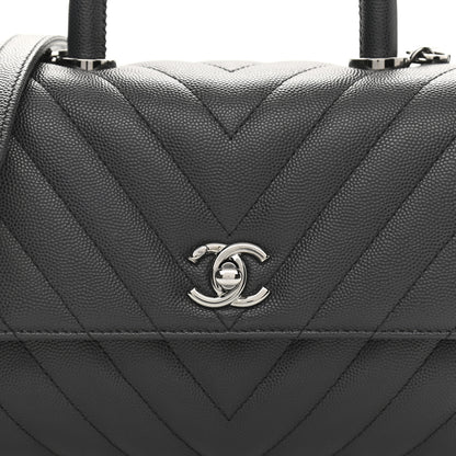 Chanel Caviar Chevron Quilted Mini Coco Handle Flap Dark Grey 8 of 14