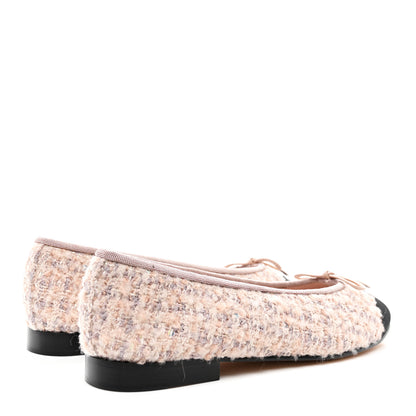 Chanel Tweed Grosgrain Cap Toe Ballerina Flats 37.5 Light Pink Black 4 of 9