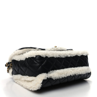 Chanel Lambskin Shearling Large CC Flap Bag Black White 4 of 10