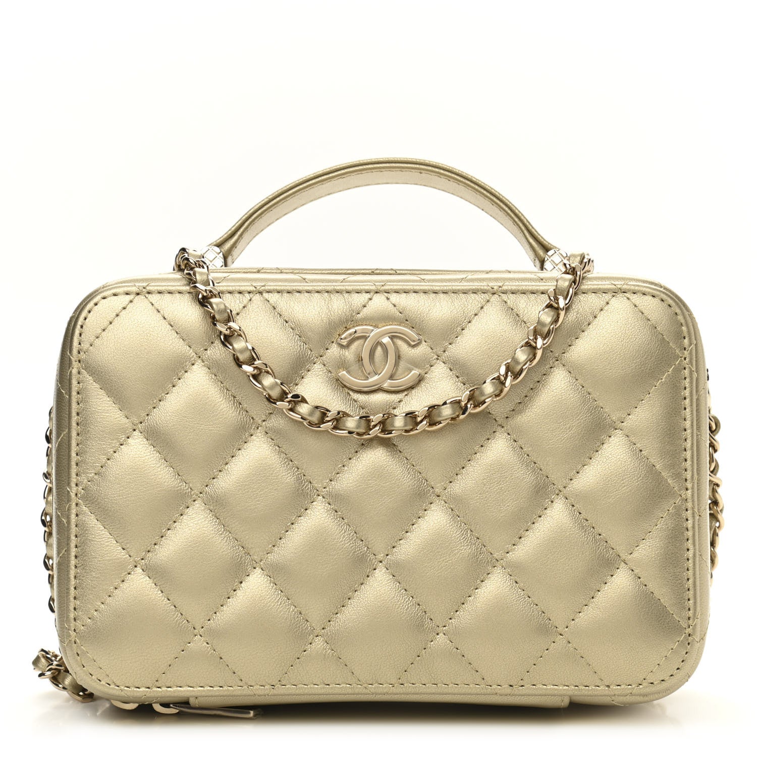 Chanel Metallic Lambskin Quilted Top Handle Vanity Case Gold 1 of 11