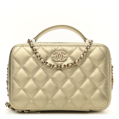 Chanel Metallic Lambskin Quilted Top Handle Vanity Case Gold 1 of 11