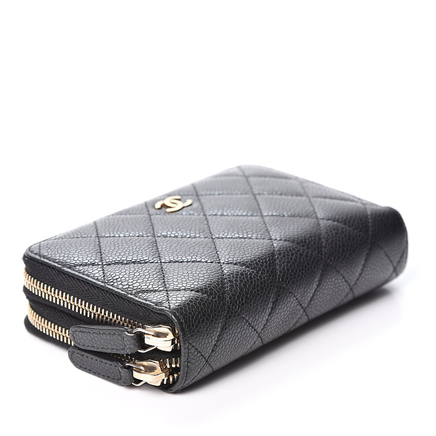 Caviar Quilted Large Gusset Double Zip Around Wallet Black