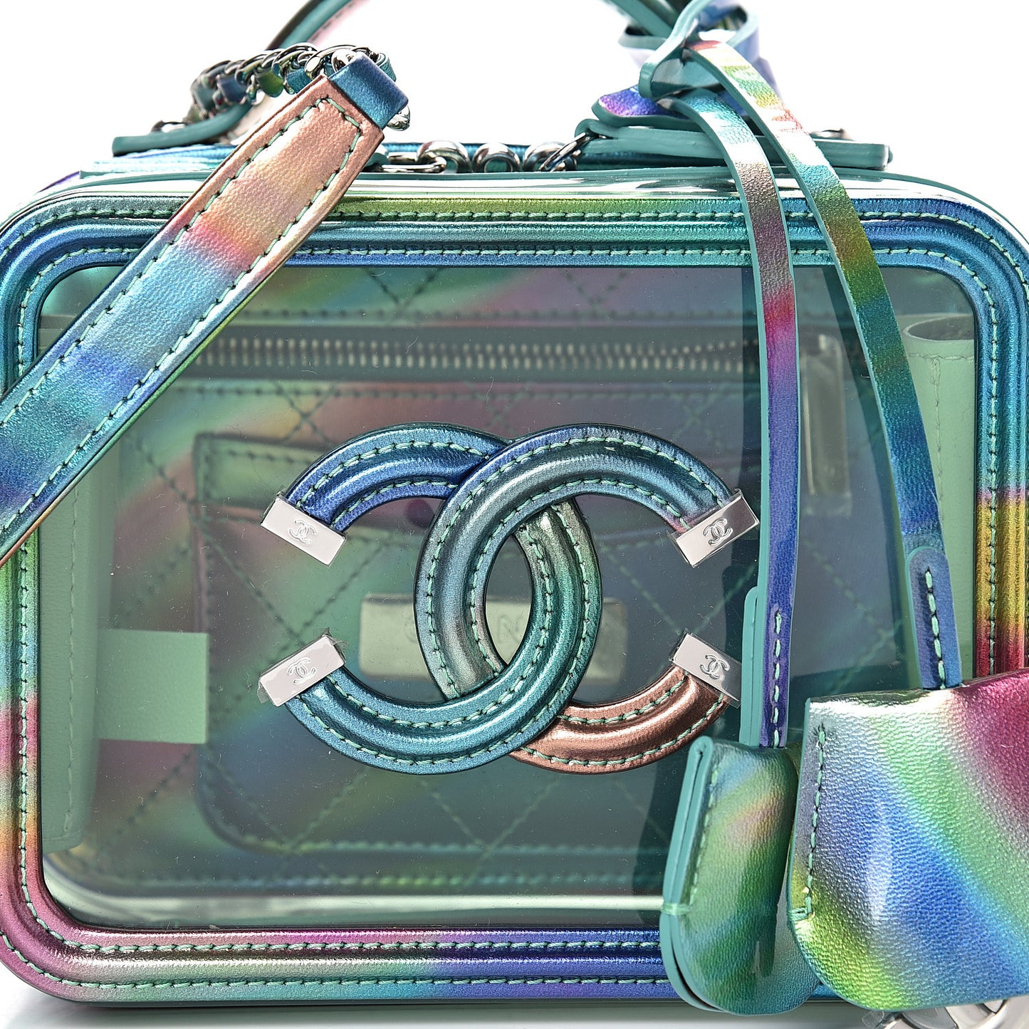 PVC Patent Calfskin Patent Lambskin Small CC Vanity Case Green