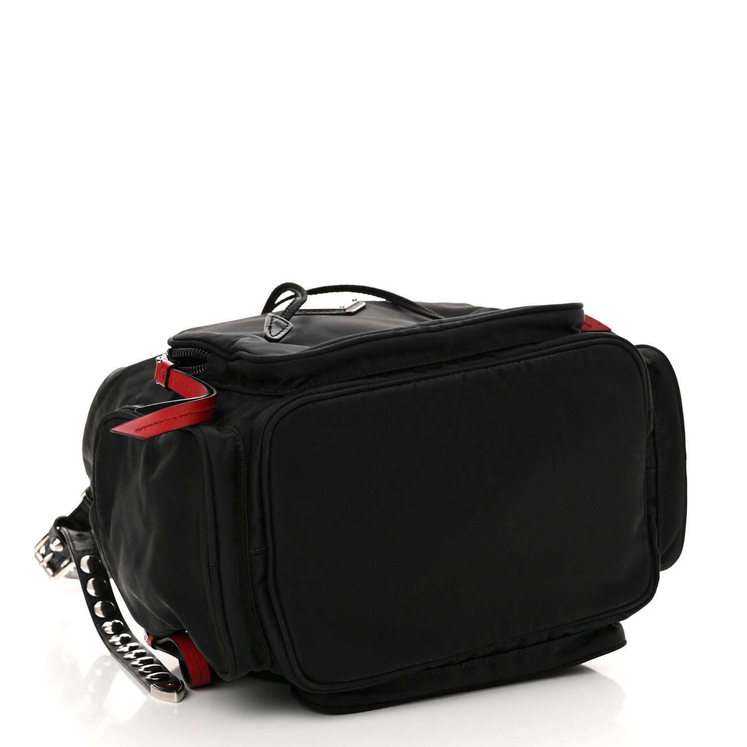 Prada Tessuto Nylon Studded New Vela Mini Bucket Crossbody Bag Black Fuoco 4 of 11