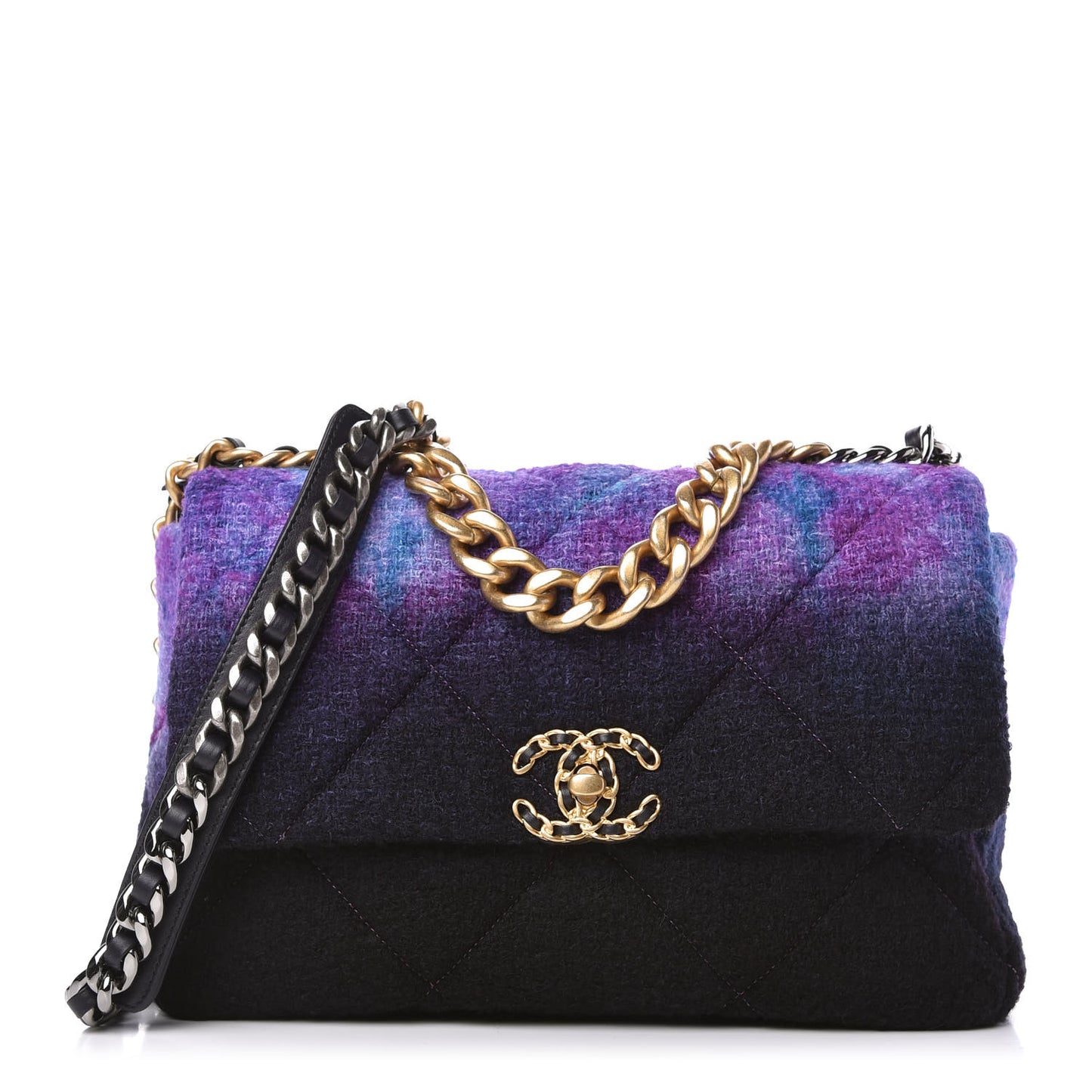Wool Tweed Quilted Large Chanel 19 Flap Purple Black Blue