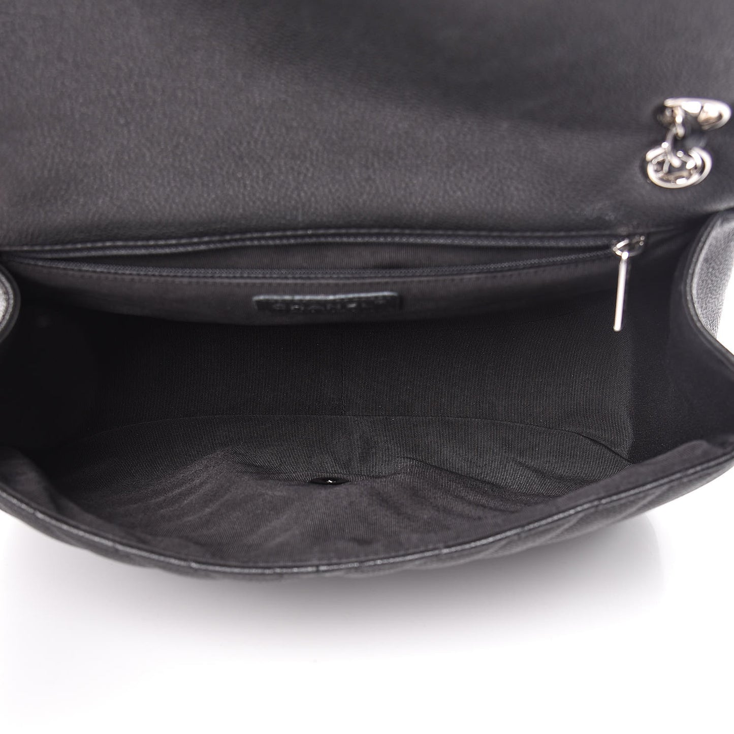 Caviar Chevron Quilted Large Puffy CC Flap Black