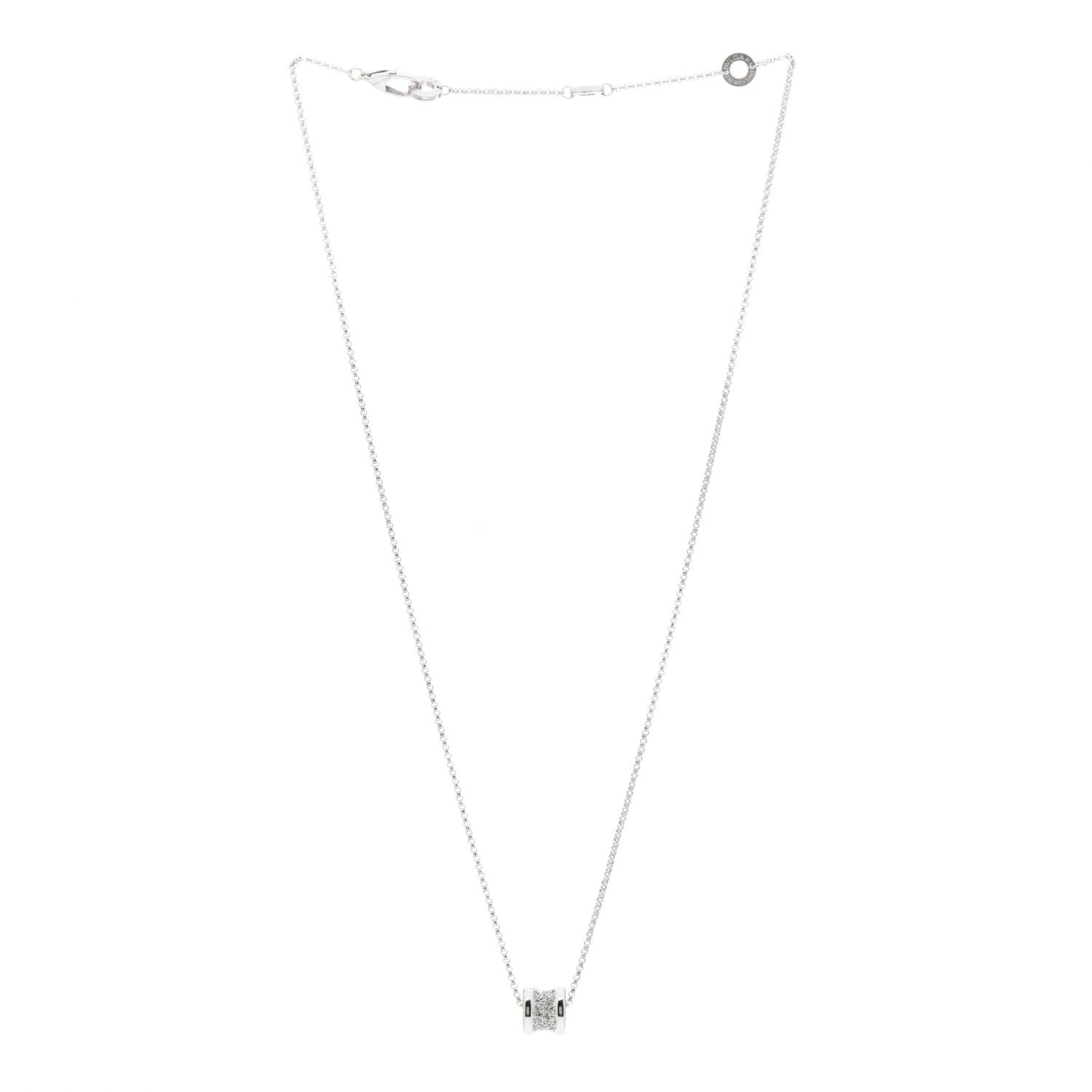 Bulgari 18K White Gold Diamond Small B.Zero1 Pave Pendant Necklace 2 of 7