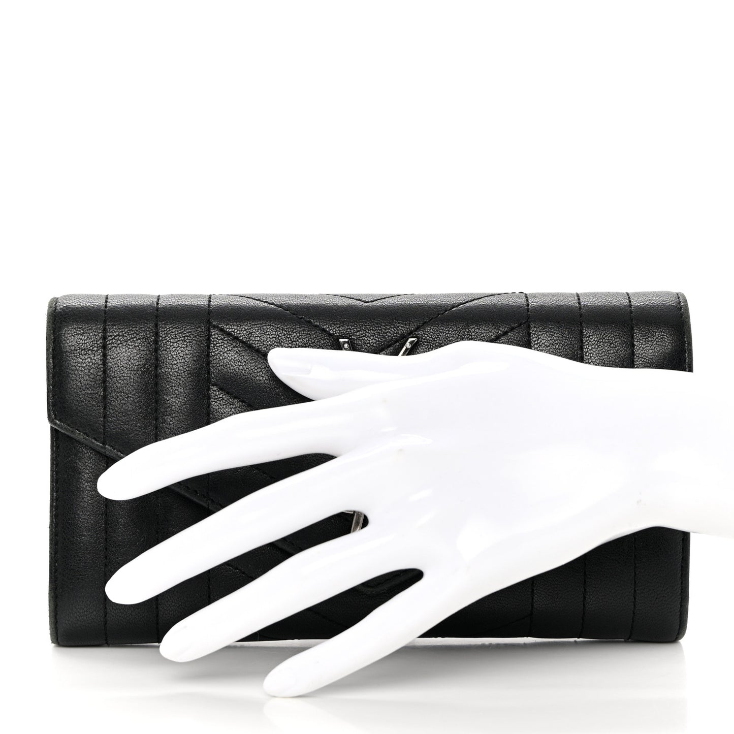 Lambskin Mixed Matelasse Quilted Large Monogram Envelope Wallet Black