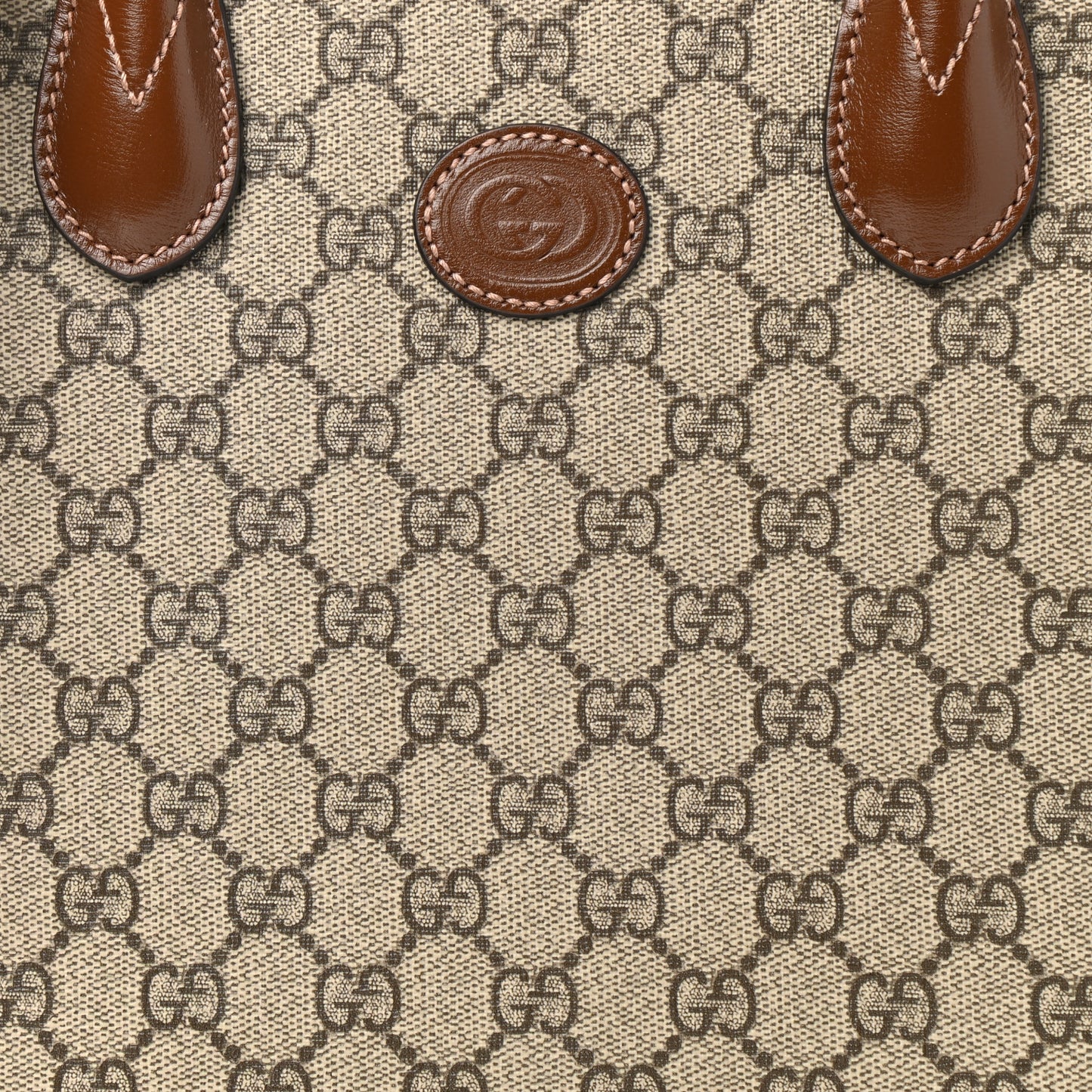 GG Supreme Monogram Azalea Calfskin Small Retro Interlocking G Tote Bag Beige Ebony Brown Sugar
