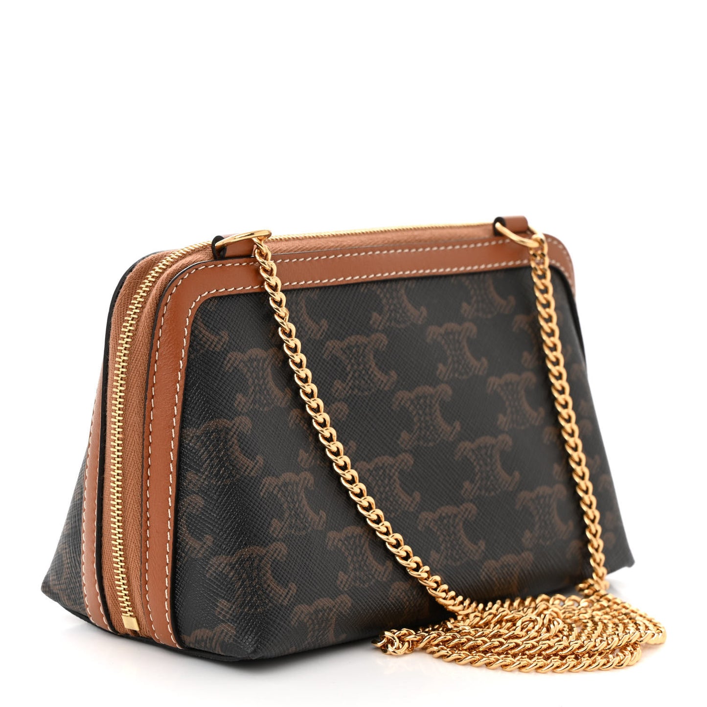 Lambskin Triomphe Canvas Embroidered Logo Clutch With Chain Tan