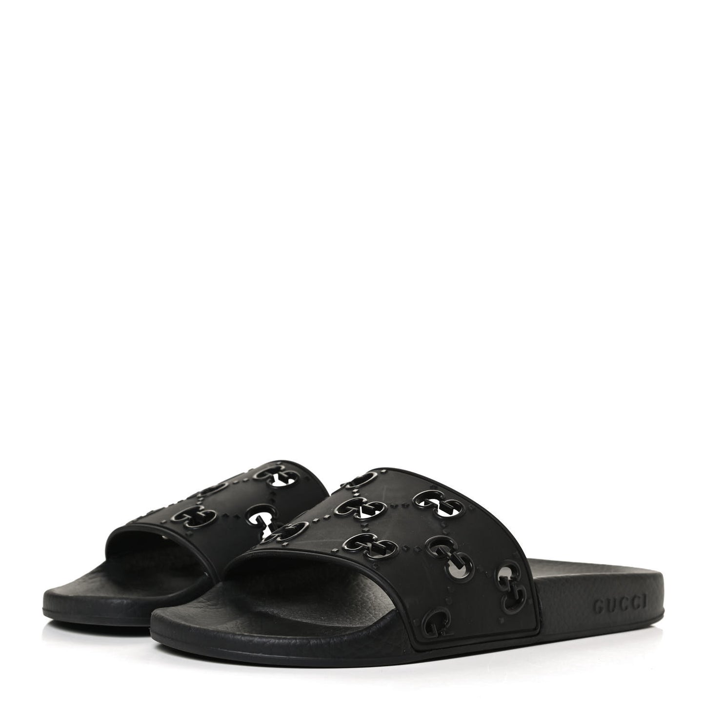Rubber GG Monogram Perforated Womens Slide Sandals 38 Black