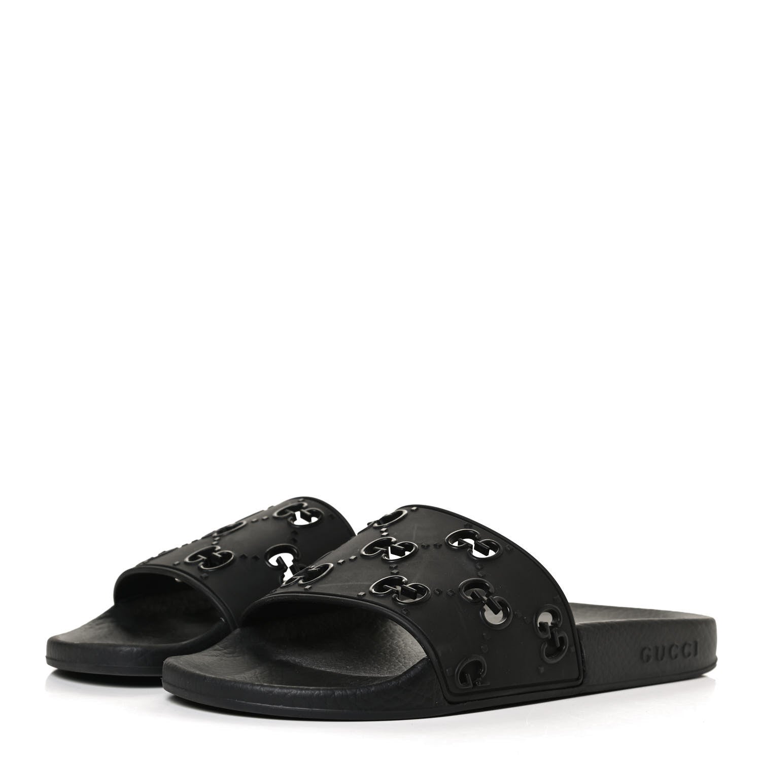 Gucci Rubber GG Monogram Perforated Womens Slide Sandals 38 Black 3 of 12