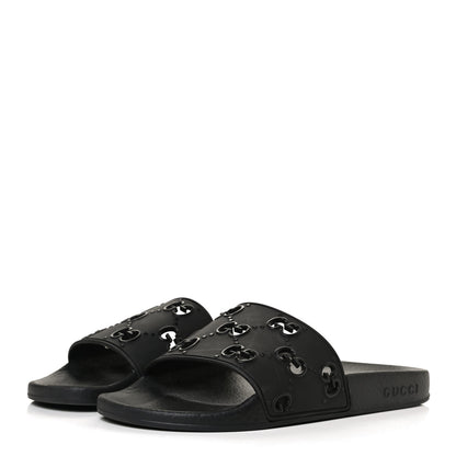 Gucci Rubber GG Monogram Perforated Womens Slide Sandals 38 Black 3 of 12