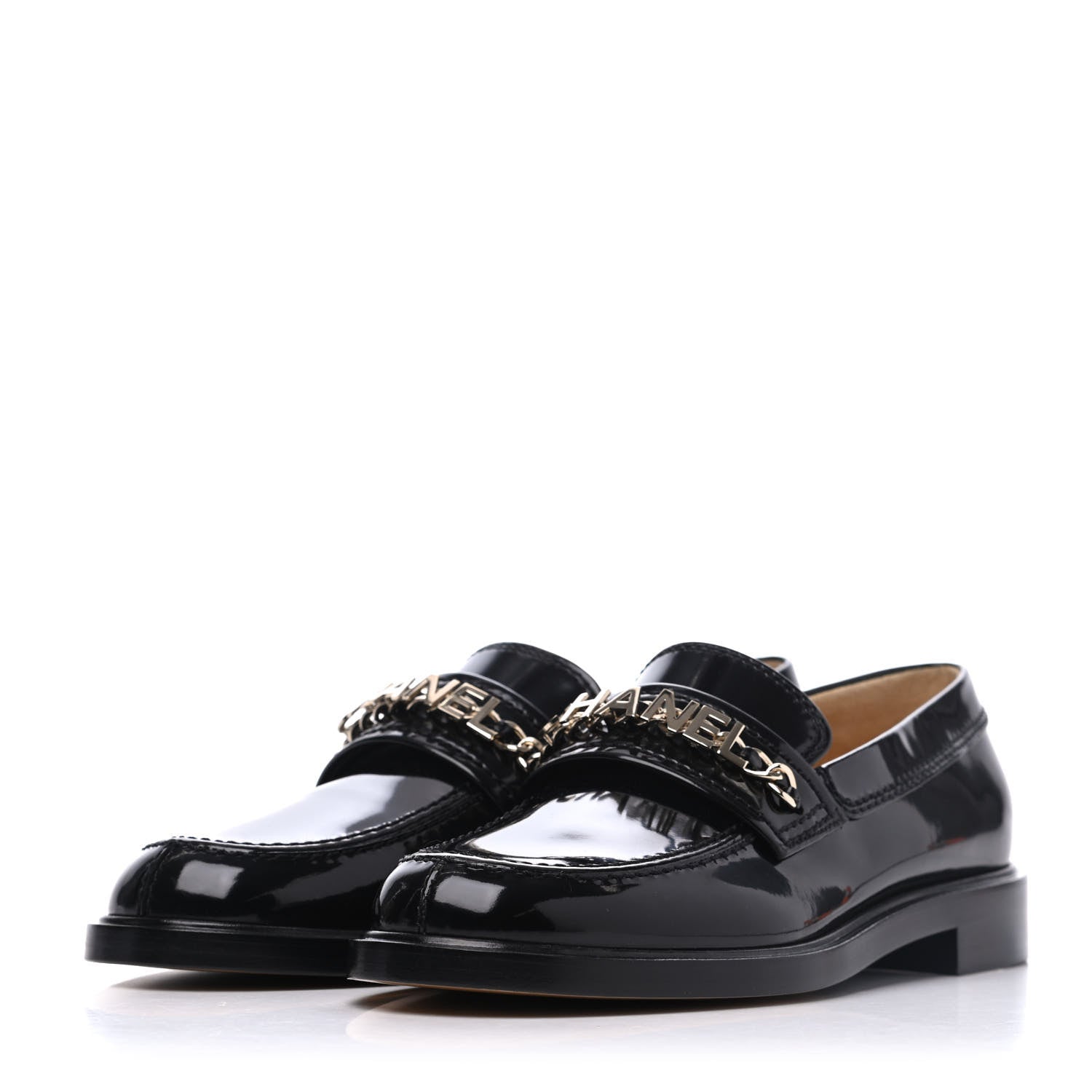Chanel Shiny Calfskin Logo Loafers 37.5 Black 3 of 11