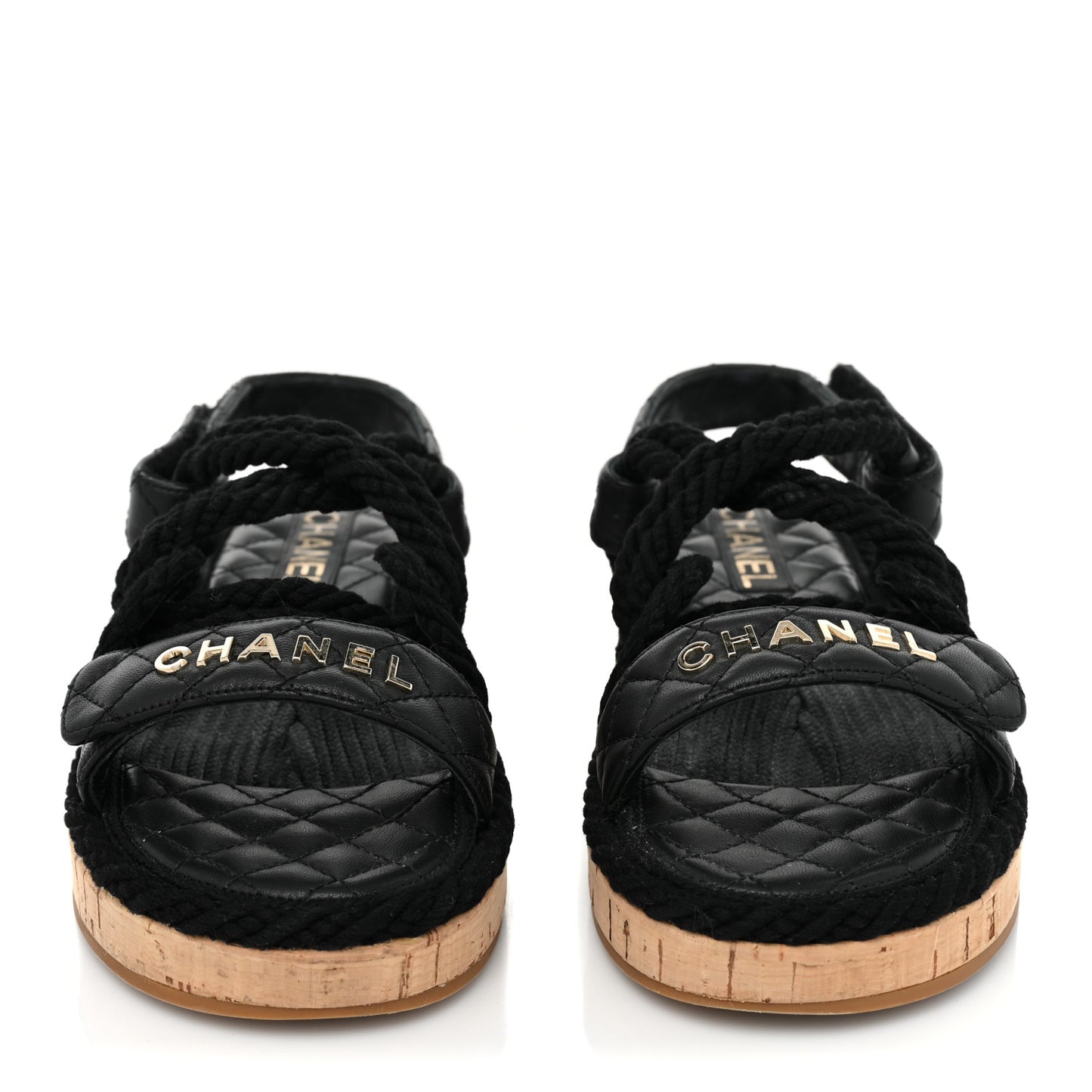 Cord Lambskin Quilted Logo Sandals 39 Black