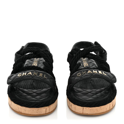 Chanel Cord Lambskin Quilted Logo Sandals 39 Black 2 of 10