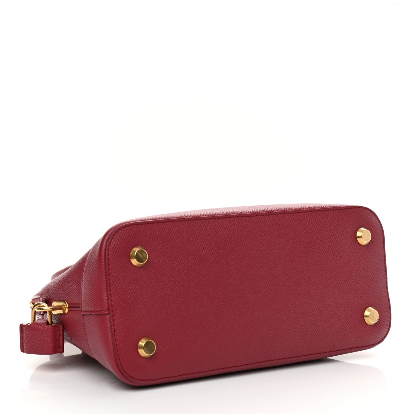 Signature Grained Calfskin Logo S Ville Top Handle Bag Rouge Grenat White