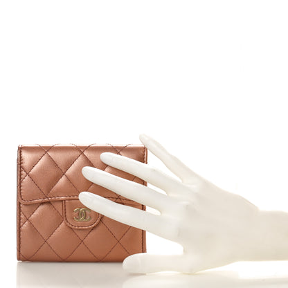 Chanel Metallic Lambskin Quilted Compact Flap Wallet Dark Pink 2 of 8
