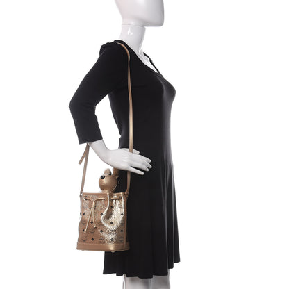 MCM Metallic Visetos Zoo Rabbit Drawstring Bucket Bag Berlin Gold 2 of 11