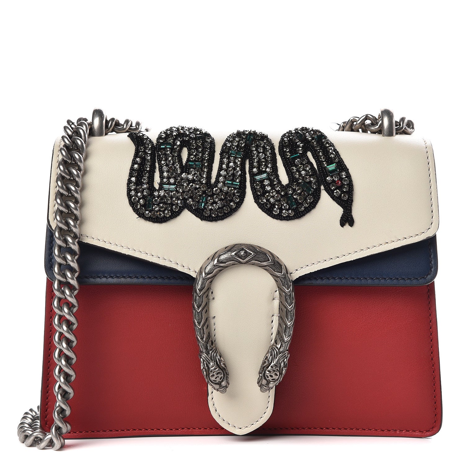 Gucci Calfskin Crystal Snake Embroidered Mini Dionysus Shoulder Bag Mystic White Hibiscus Red Blue Agata 1 of 9