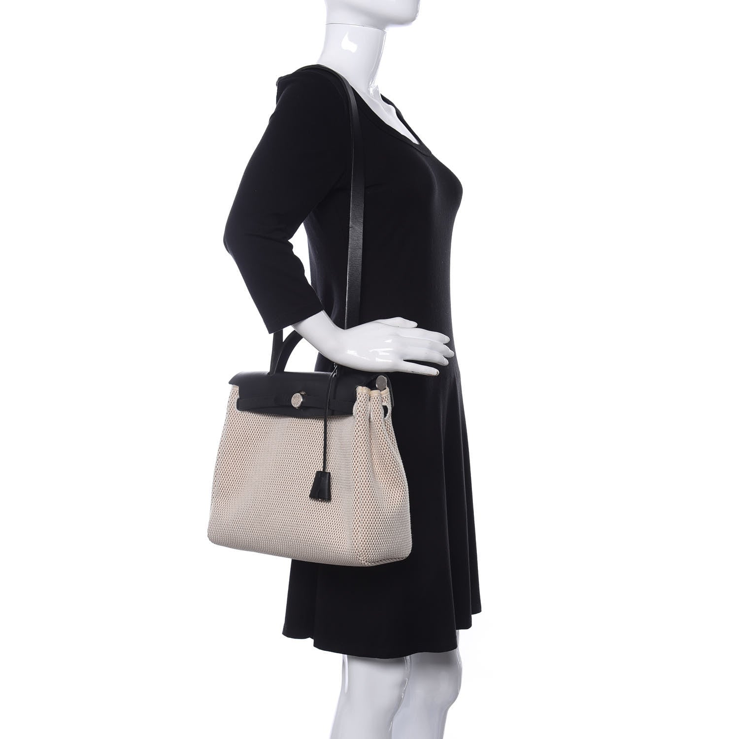 Hermes Toile Vache Calfskin Herbag 30 PM Black 2 of 26