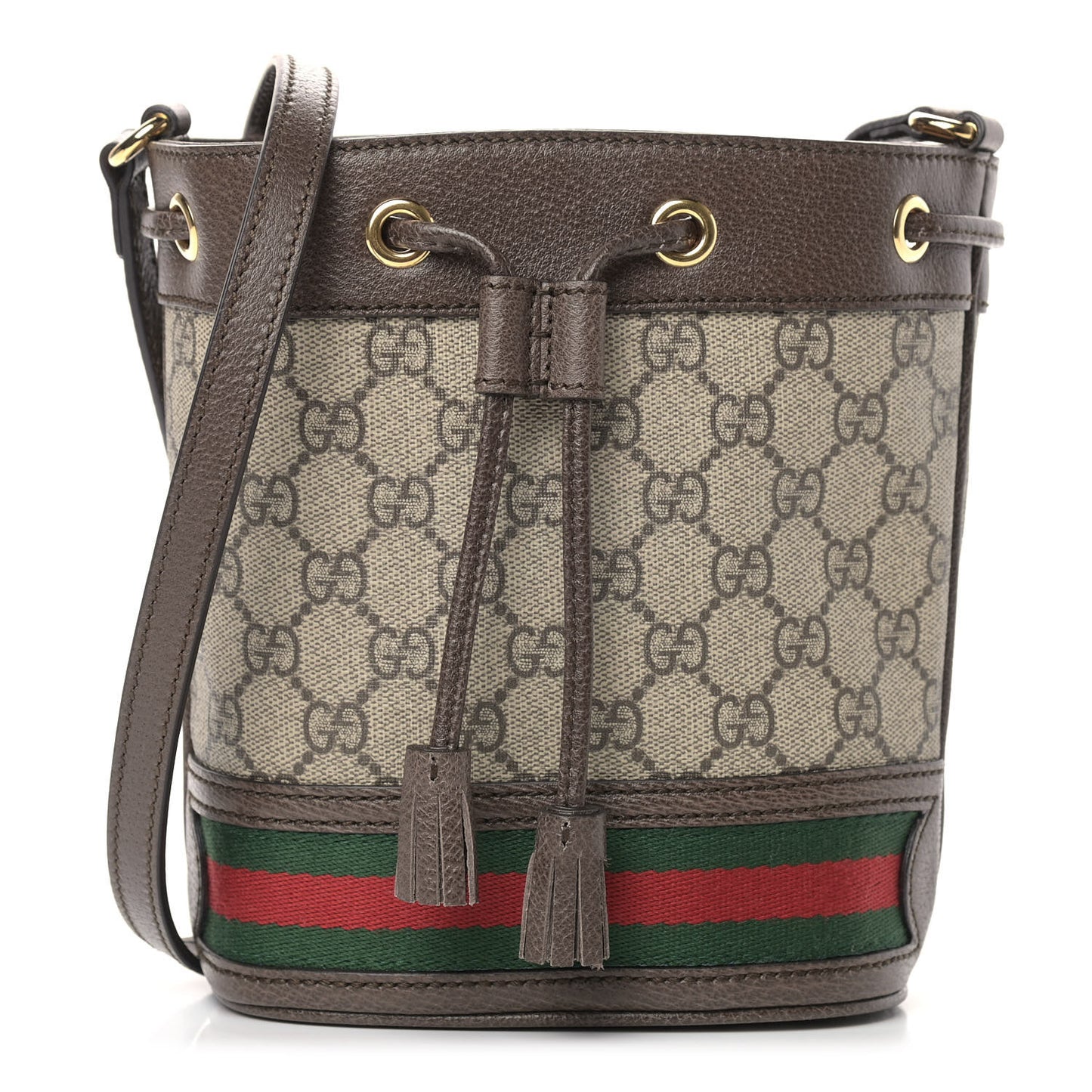 GG Supreme Monogram Web Mini Ophidia Bucket Bag Brown