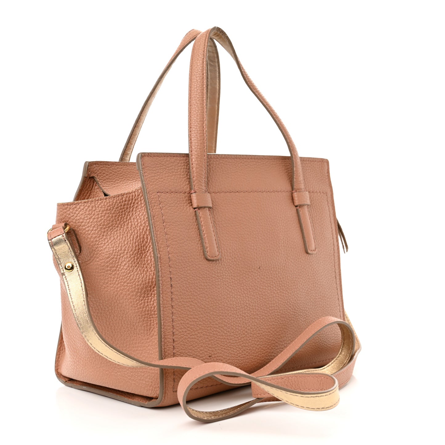 Hammered Calfskin Double Handle Small Amy Tote Neutral Gold