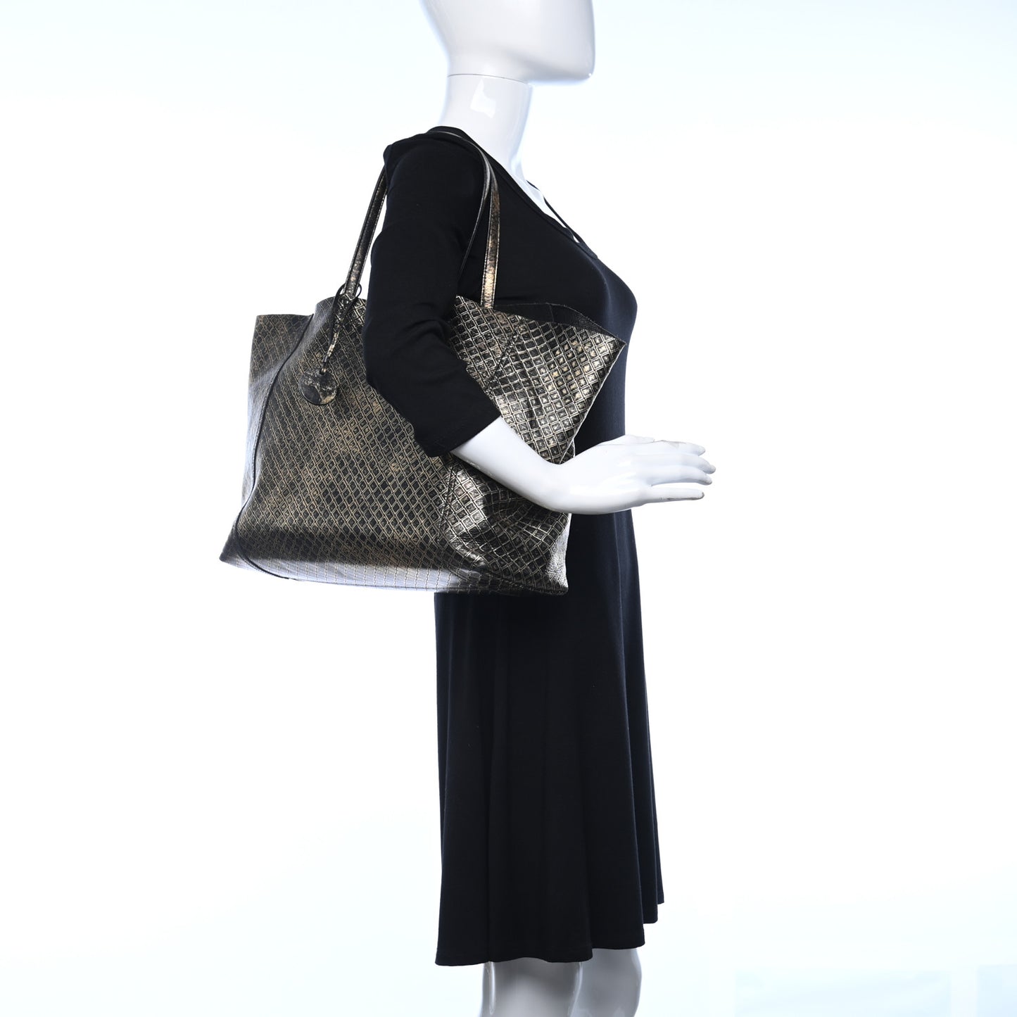 Calfskin Intrecciomirage Large Tote Black Gold