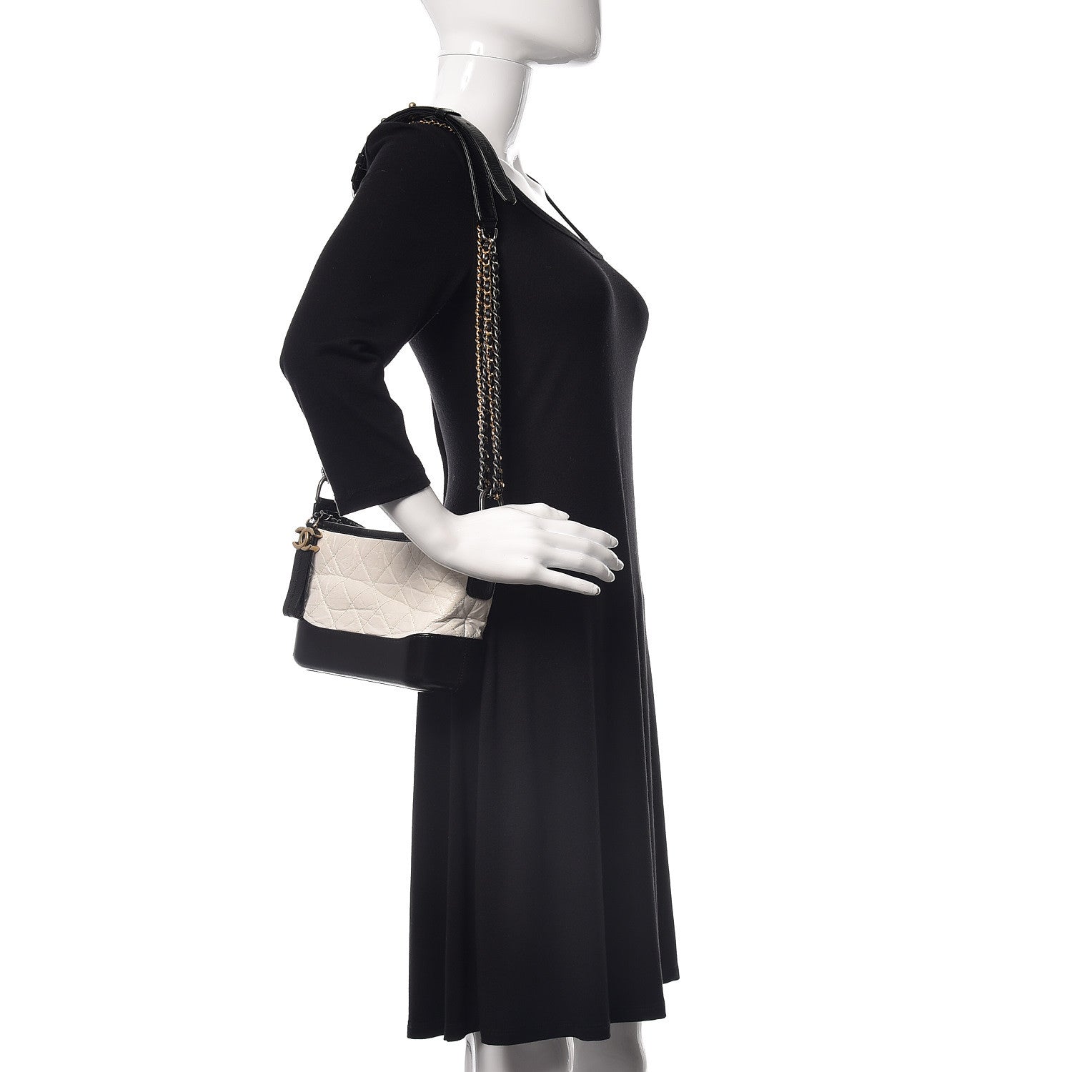 Chanel Aged Calfskin Quilted Small Gabrielle Hobo Black White 2 of 11