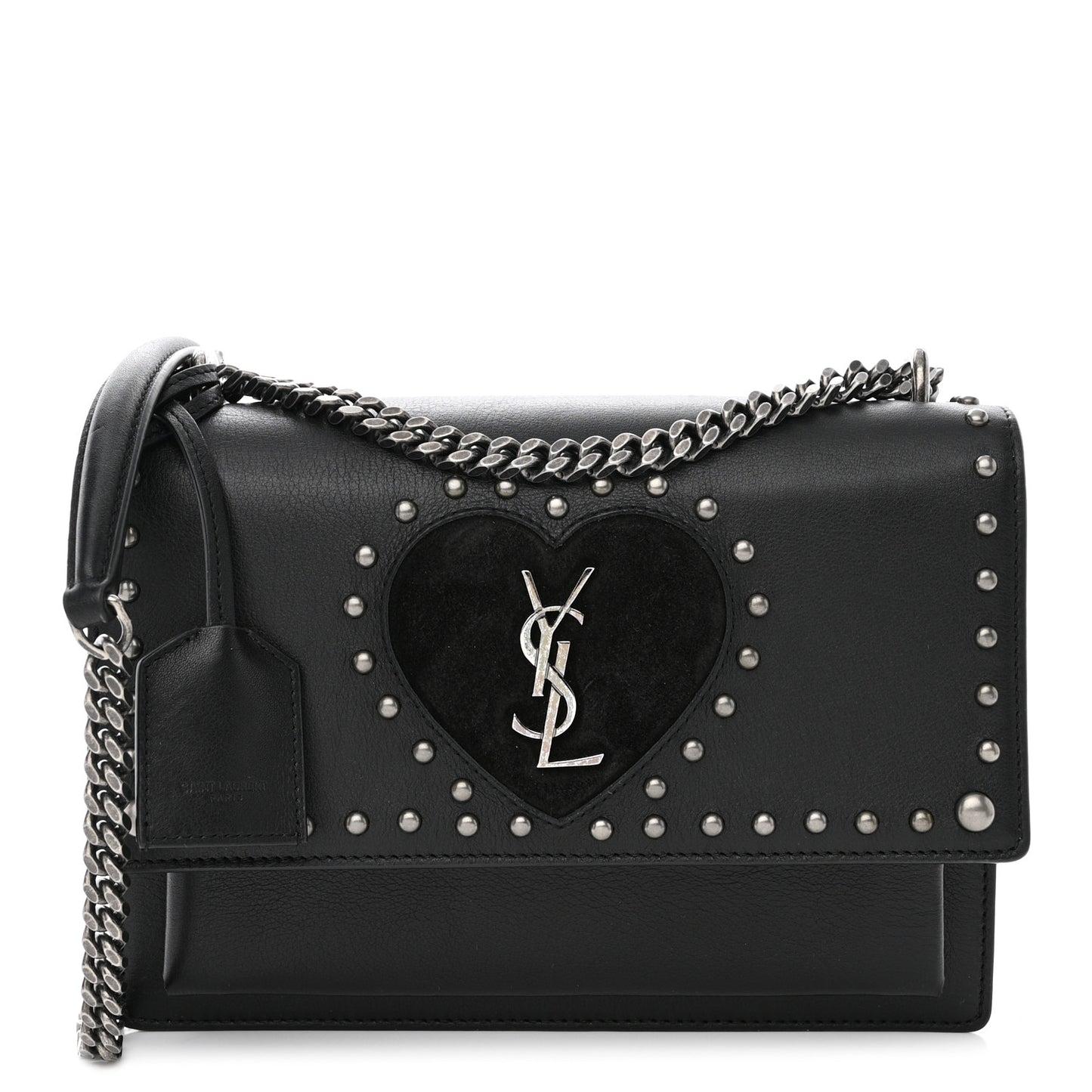 Grained Calfskin Studded Medium Monogram Heart Sunset Black