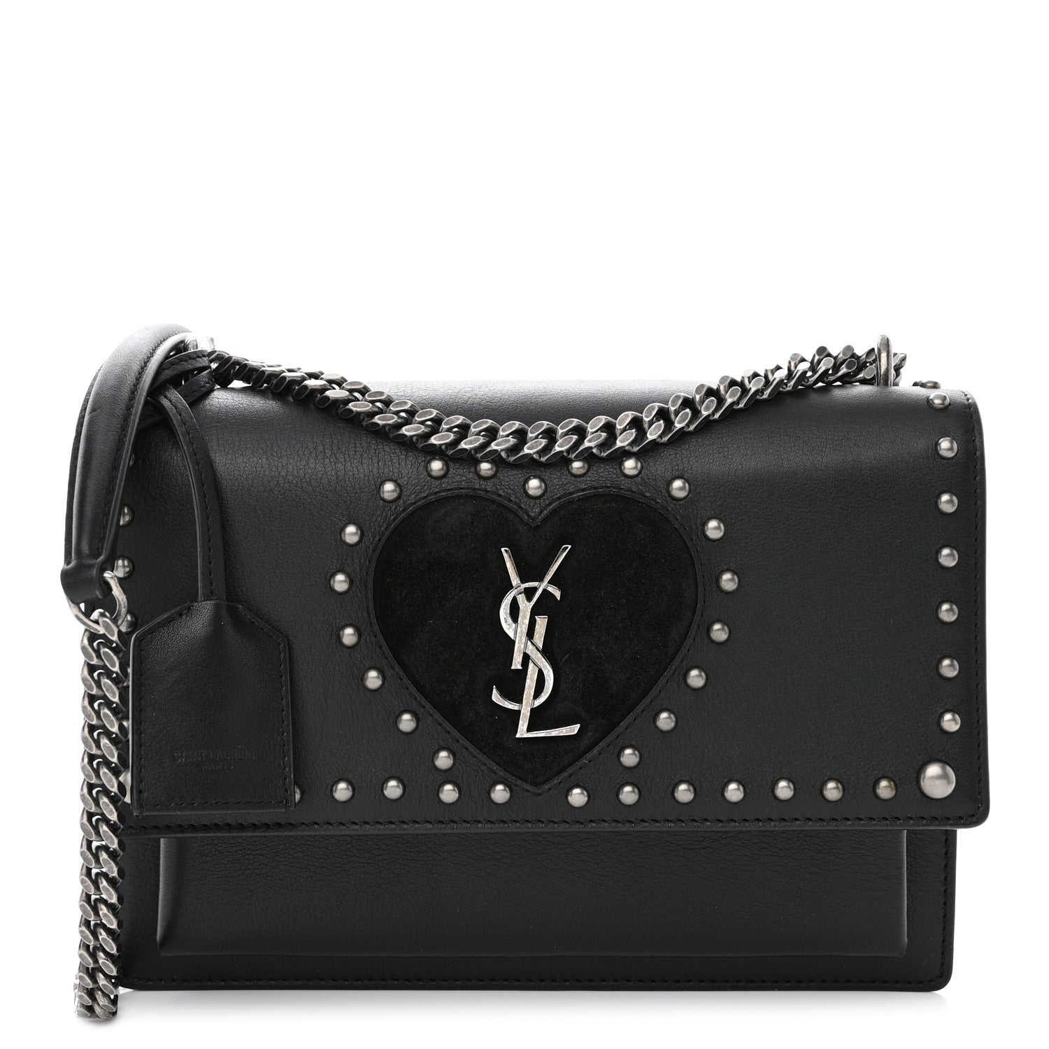 Saint Laurent Grained Calfskin Studded Medium Monogram Heart Sunset Black 1 of 14