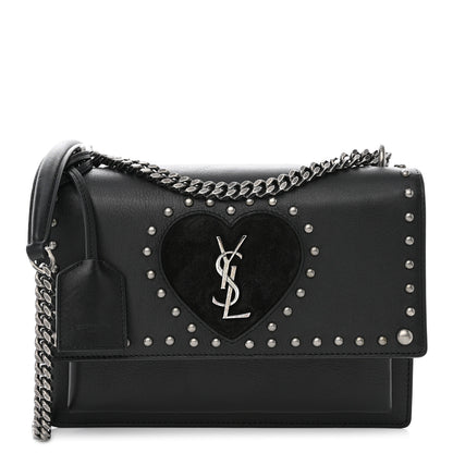 Saint Laurent Grained Calfskin Studded Medium Monogram Heart Sunset Black 1 of 14