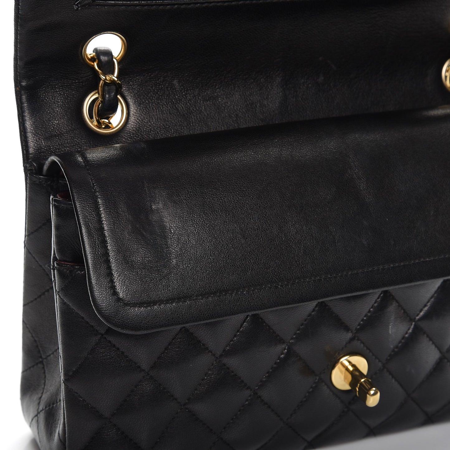 Lambskin Quilted Medium Double Flap Black
