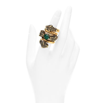Gucci Crystal Tiger Heads Double Wrap Ring 53 6.25 Aged Gold 2 of 5