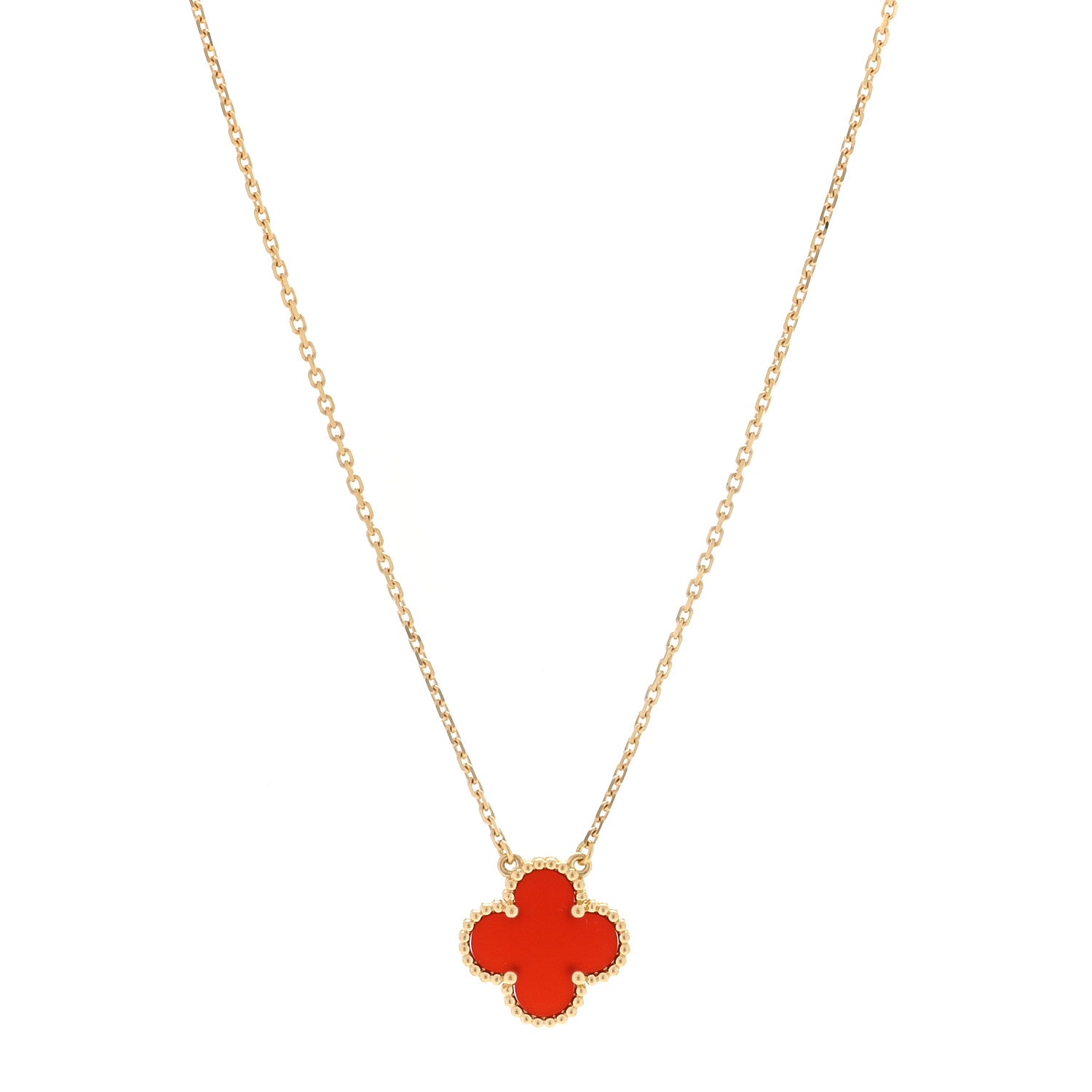 Van Cleef & Arpels 18K Yellow Gold Carnelian Vintage Alhambra Pendant Necklace 1 of 5
