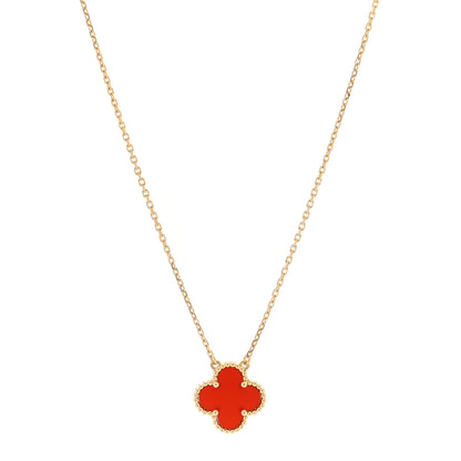 Van Cleef & Arpels 18K Yellow Gold Carnelian Vintage Alhambra Pendant Necklace 1 of 5
